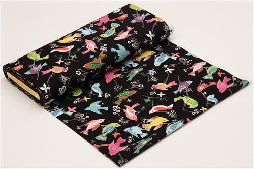 black Alexander Henry animal fabric bird on branch 3