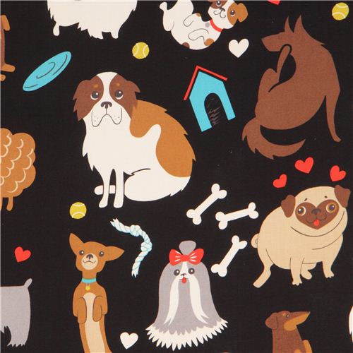 black Alexander Henry dog animal fabric  2