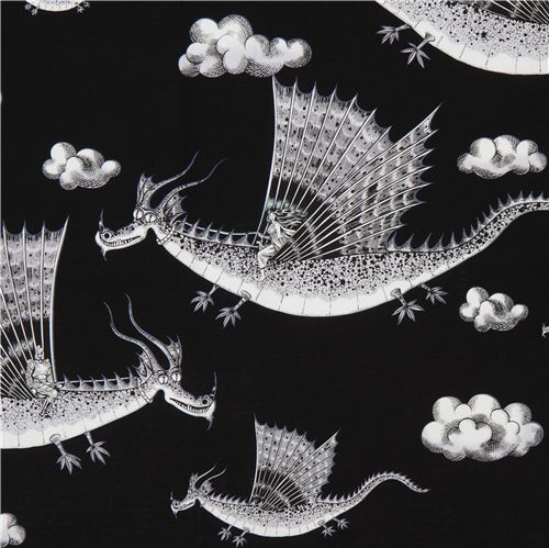 Remnant (45 x 112 cm) - black Alexander Henry dragon fabric