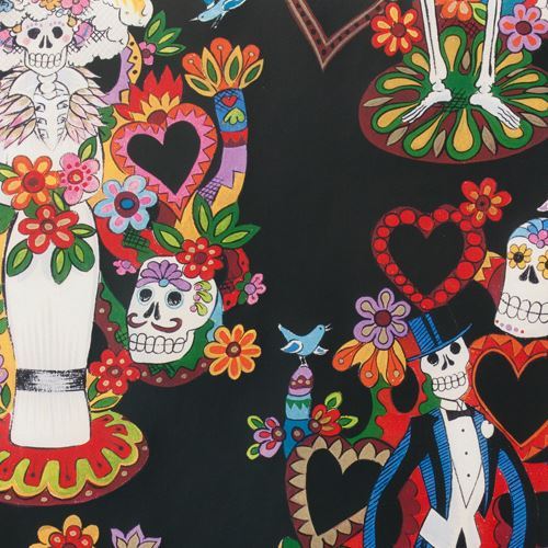 black Alexander Henry fabric big skeleton heart flower Folklorico ...