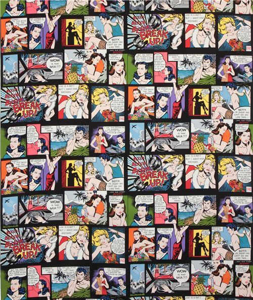 Resto de (29 x 112 cm) - Tela negra panel c�mic tiras Alexander Henry Home Sewing is Easy Part 2 Haw 2