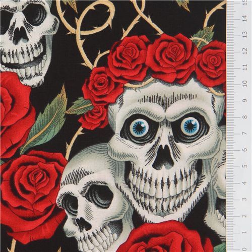 Nouveau Noir Crâne Rose rouge en coton imprimé tissu 5" côté Bow Alice Cheveux Tête Bande