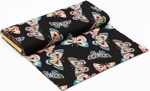 Remnant (20 x 114 cm) - black Alexander Henry fabric with colorful butterfly insect from the USA 4