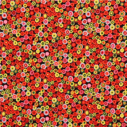 black Alexander Henry funny dots fabric red-green 2