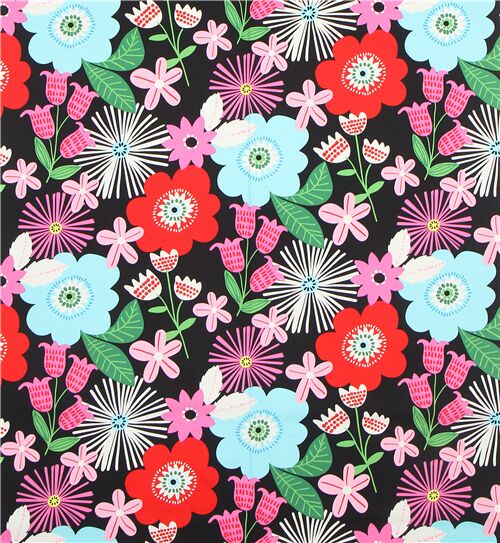 Black Alexander Henry Heavy Oxford Fabric With Big Blue And Red Flowers Modes4u Black Alexander Henry Heavy Oxford Fabric With Big Blue And Red Flowers Modes4u