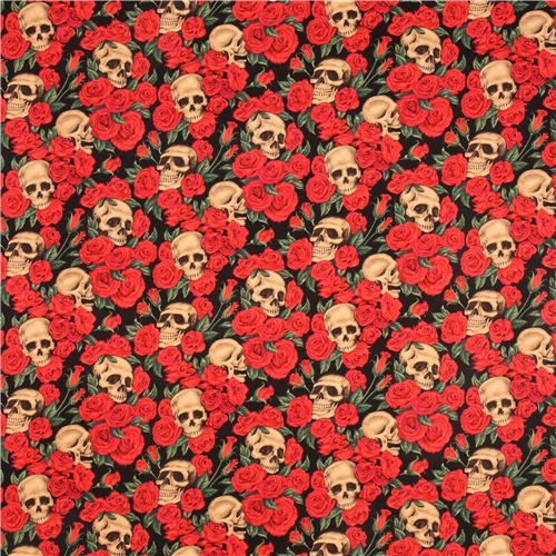 black Alexander Henry roses and skulls fabric - modeS4u