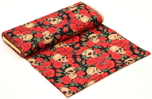 black Alexander Henry roses and skulls fabric 3