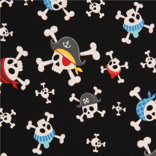 black Alexander Henry skull fabric Little Blaggards Fabric by Alexander ...