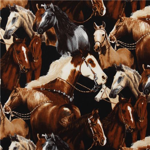 black American horses fabric by Robert Kaufman 1
