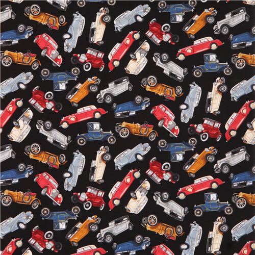 schwarzer Oldtimer alte Autos Stoff von Timeless Treasures USA 2
