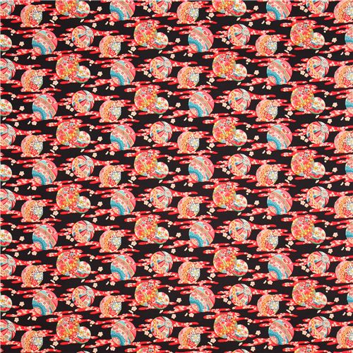 black Asia flower ball Kokka fabric from Japan 2