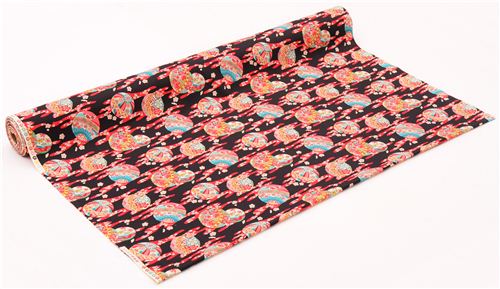 black Asia flower ball Kokka fabric from Japan 3