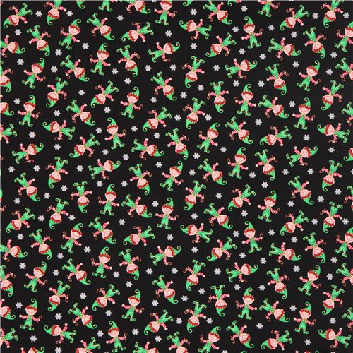 black Christmas elf Christmas fabric by Timeless Treasures 2