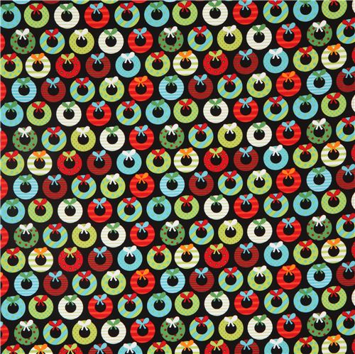 black Christmas fabric Robert Kaufmanwith Christmas wreath 2