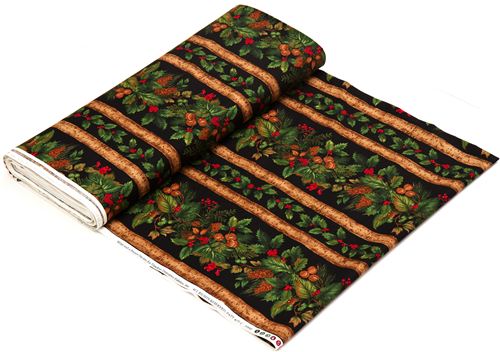 black Christmas fabric with mistletoe fir cone 3
