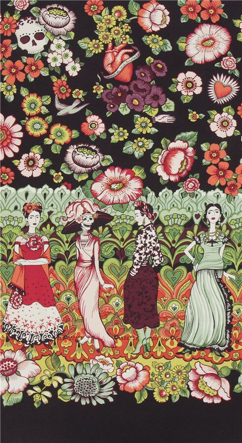 Telal negra calaveras colores flores Frida La Catrina Frida de Alexander  Henry - modesS4u