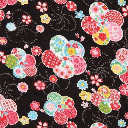Schwarzer Krepp mit Pflaumenblüten von Kokka Stoff