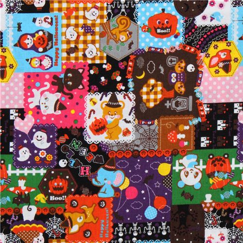 schwarzer Halloween Stoff Tiere Hexen Krbisse kawaii 1