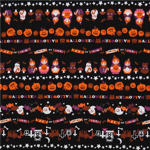 black Halloween fabric matryoshka witches cat ghosts 2