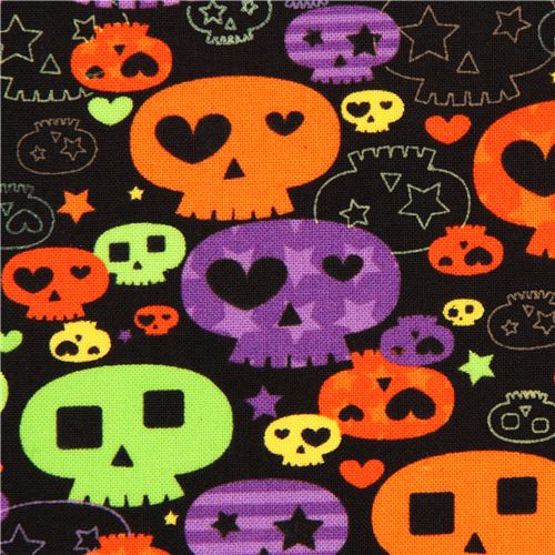 black Halloween skull fabric Timeless Treasures USA 1