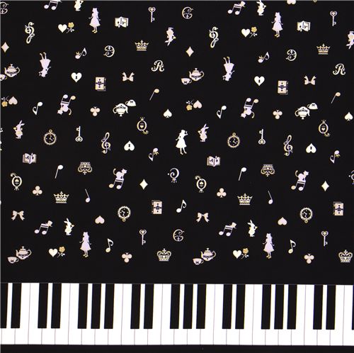 black Japanese fabric Alice in Wonderland piano 2