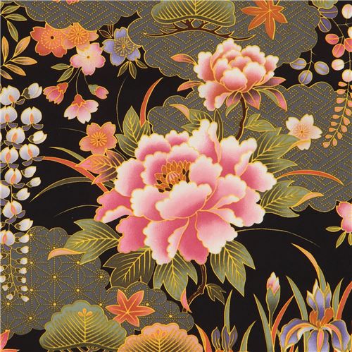 black Japanese flower fabric by Trans-Pacific Textiles - modeS4u