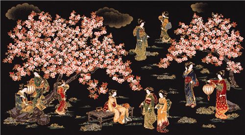 black Japanese geisha Asia fabric Robert Kaufman USA 2