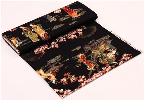black Japanese geisha Asia fabric Robert Kaufman USA 4