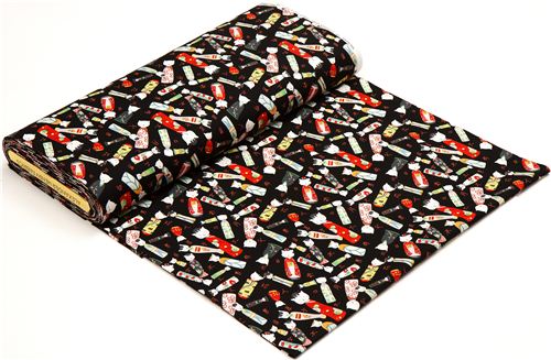 black Kokeshi cat dolls fabric by Alexander Henry 3