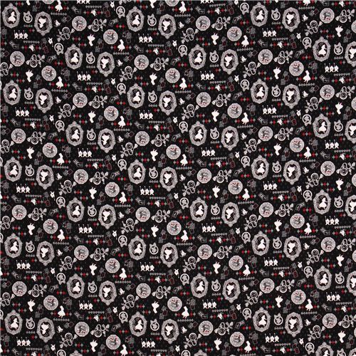 black Kokka Alice in Wonderland fairy tale fabric from Japan 2