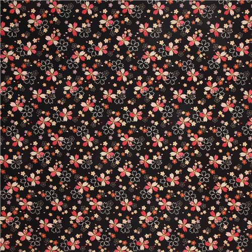 schwarzer Kokka Kirschbl�ten Blumen Stoff mit Gold 2