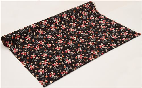 schwarzer Kokka Kirschbl�ten Blumen Stoff mit Gold 3