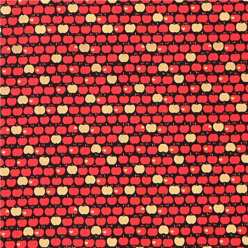 black Kokka oxford fabric red apple with gold metallic 2
