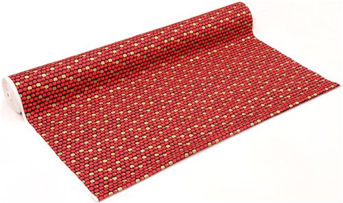 black Kokka oxford fabric red apple with gold metallic 3