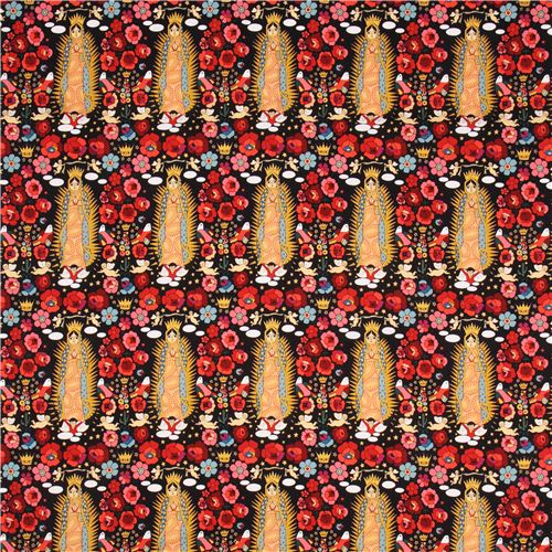 black Mexican Virgin Mary statue fabric by Alexander Henry 2