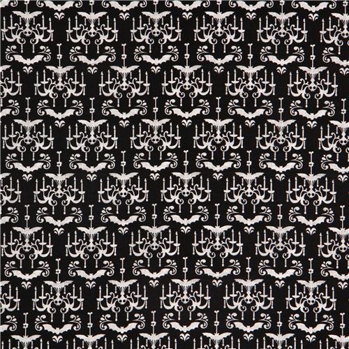 black Michael Miller Halloween fabric with chandelier 2