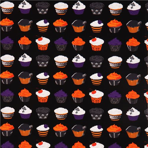 black Michael Miller Halloween fabric with cupcakes 2
