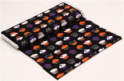 black Michael Miller Halloween fabric with cupcakes 3