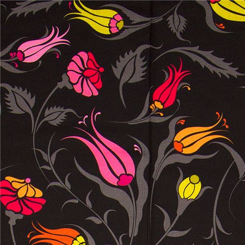 schwarzer Michael Miller Stoff Turkish Garden Blumen 1