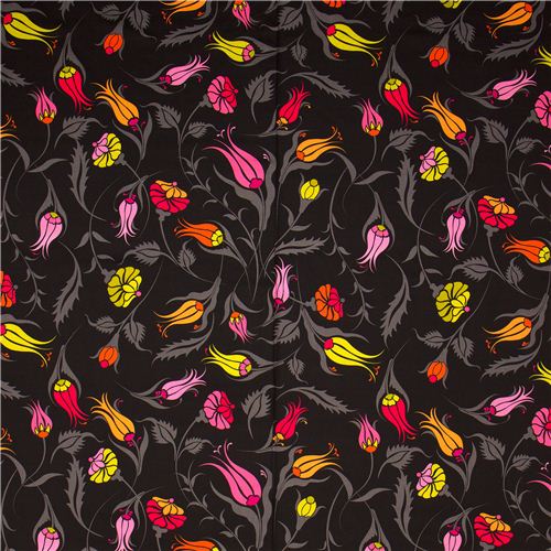 schwarzer Michael Miller Stoff Turkish Garden Blumen 2