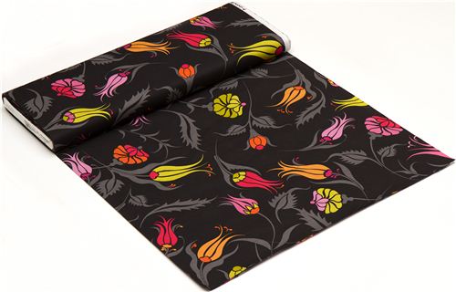 schwarzer Michael Miller Stoff Turkish Garden Blumen 3
