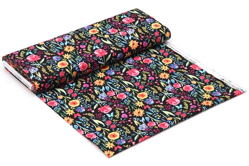 black Michael Miller fabric colorful flower Meadow Menagerie - modeS4u