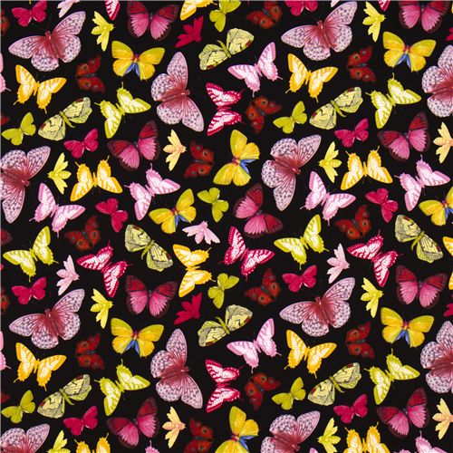 black Michael Miller fabric colourful butterflies 2