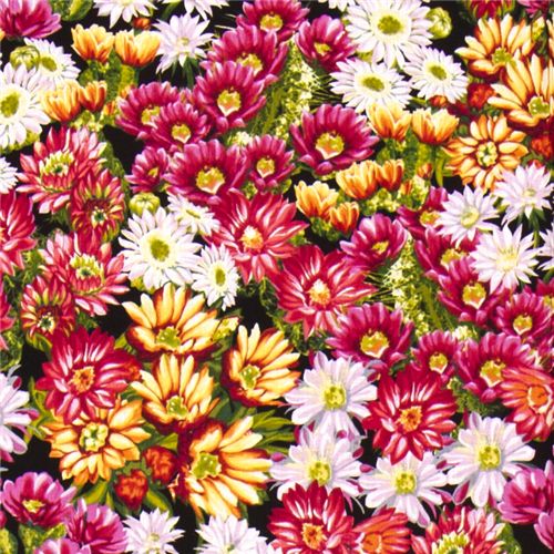 black Michael Miller fabric colourful cactus flowers 1