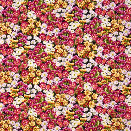 black Michael Miller fabric colourful cactus flowers 2