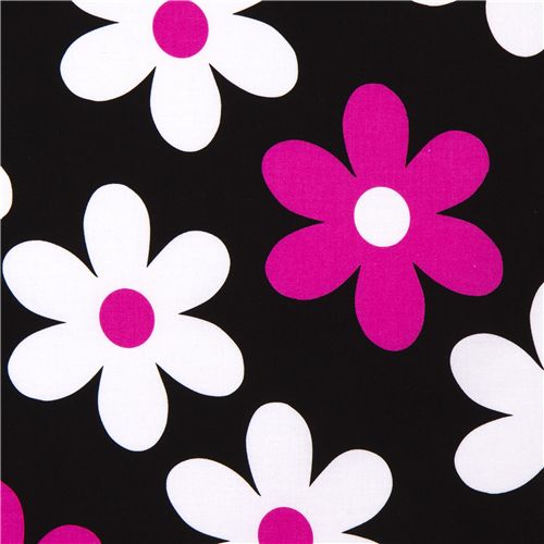 black Michael Miller fabric pink-white flowers Fabric by Michael Miller ...
