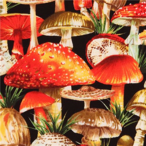 black Michael Miller fabric red fly agaric 1