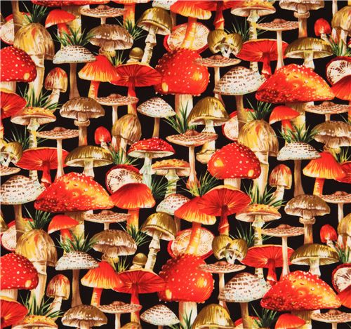 black Michael Miller fabric red fly agaric 2