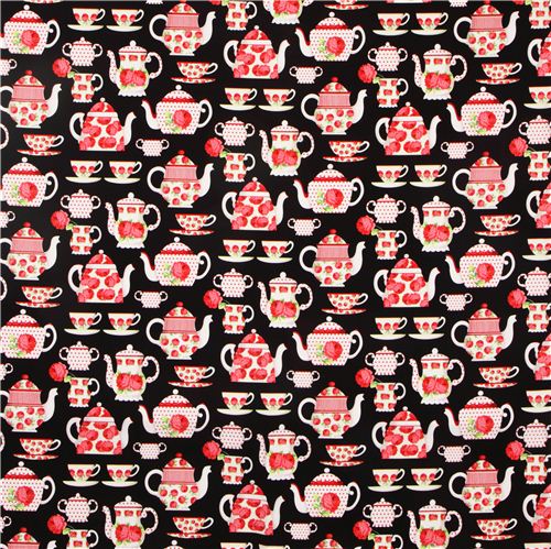 black Michael Miller fabric tea pot cup rose 2