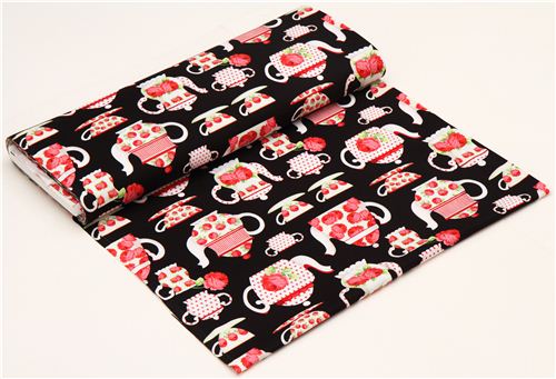 black Michael Miller fabric tea pot cup rose 3